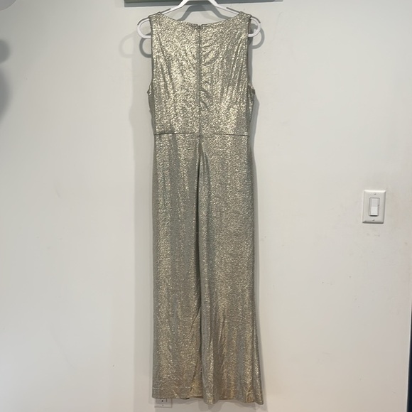 Ralph Lauren gold metallic Silver faux wrap Ruched Maxi gown plus size 14 - Picture 6 of 6